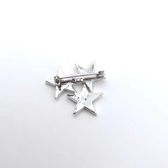 Silver Tone Triple Star Rhinestone Brooch Celestial Cluster Pin Clear Crystal - Picture 3 of 4